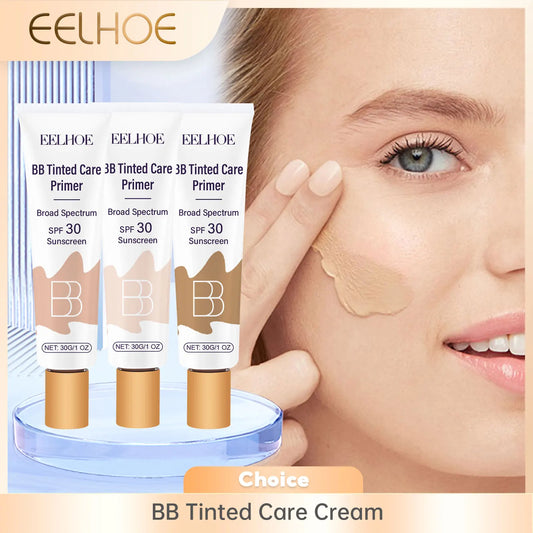 Tinted BB Cream with SPF 30 Full Coverage Invisible Pores Acne Brightening Niacinamide Nude Makeup Facial Foundation Waterproof